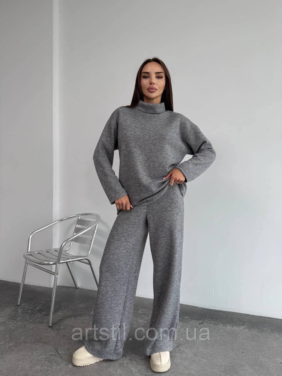 Ангоровий теплий жіночий костюм вільного крою, сірий ангоровий жіночий костюм, фото 1