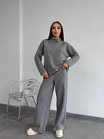 Ангоровий теплий жіночий костюм вільного крою, сірий ангоровий жіночий костюм