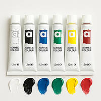 Акрилові фарби художні, набір 6 кольорів по 12 мл, тюбики в коробці