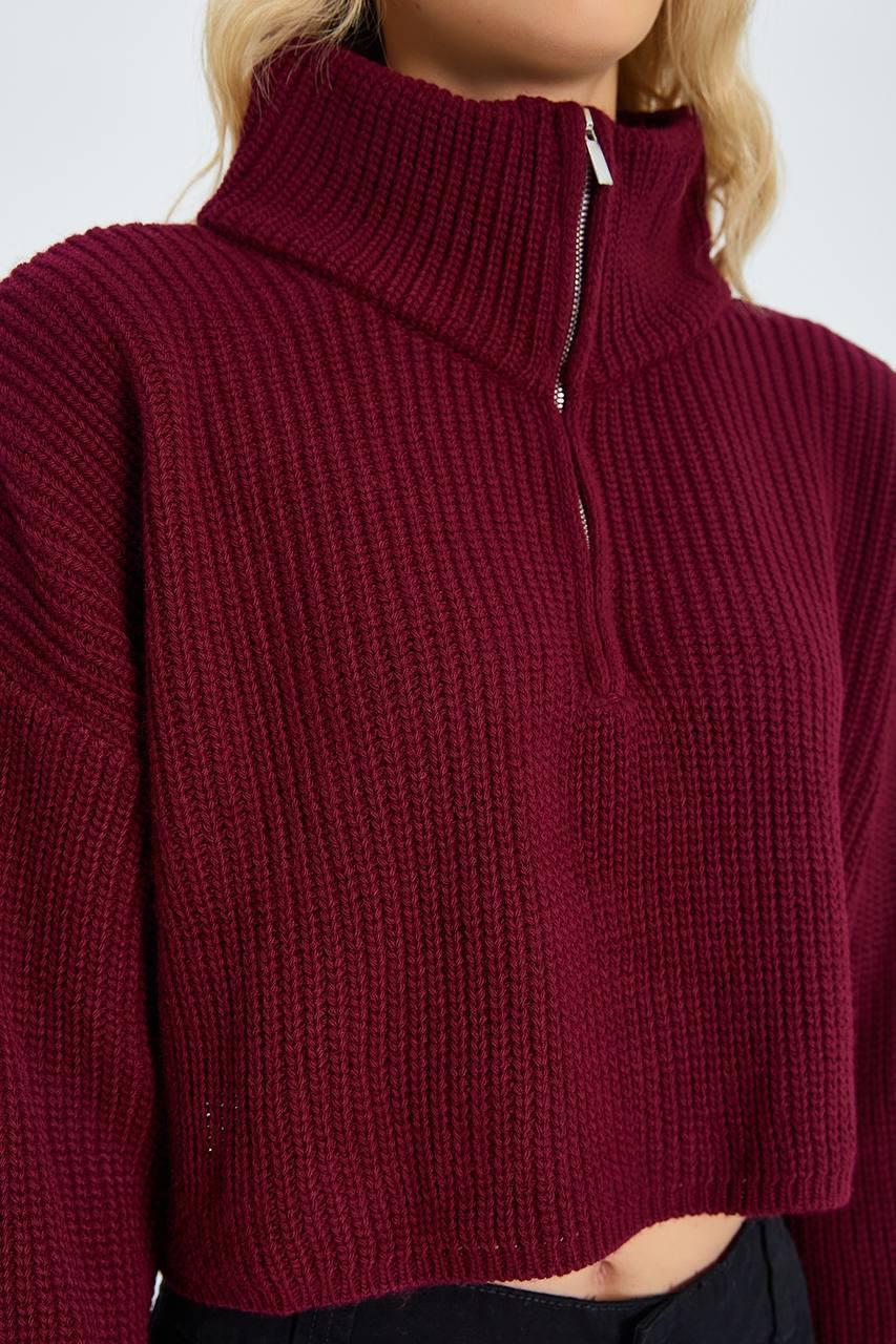 Светр жіночий укорочений на змійці Модель: 1466-058 Колір: чорний, сірий, червоний, бежевий, молочний, бургунді, фото 1