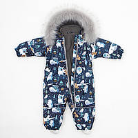Дитячий зимовий комбінезон Аполло з хутром опушкою Утеплювач Termoloft Мембранна тканина Єті  принт  Розмір 74/80