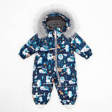 Дитячий зимовий комбінезон Аполло з хутром опушкою Утеплювач Termoloft Мембранна тканина Єті принт Розмір 74/80, фото 10