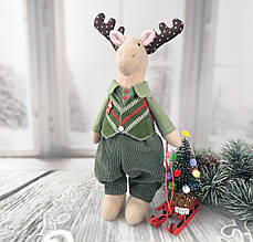 Іграшка ручної роботи в стилі тильда  "Лось новорічний з ялинкою"