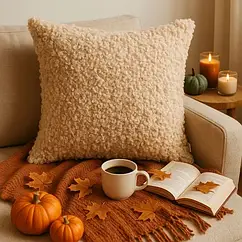 Декоративна подушка IDEIA 55×55см Карамель букле із штучного хутра, гіпоалергенна, м'яка, стильний декор для дому