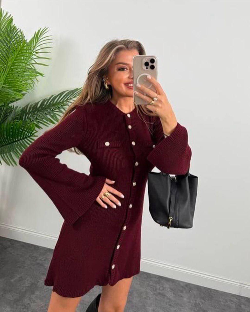 Сукня жіноча в’язана Модель: 1466-094 Колір: бордовий, фото 1