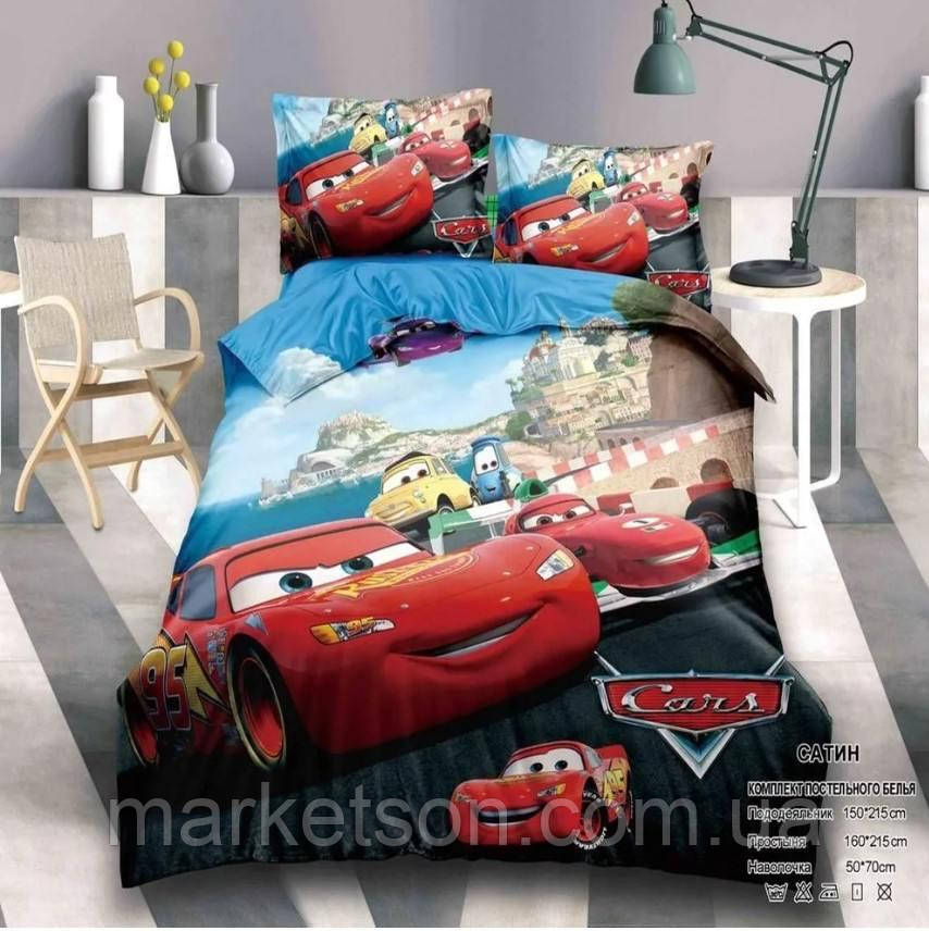 Дитяча полуторна постільна білизна бавовна Тачки