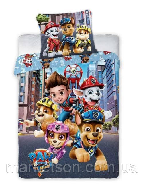 Дитяча полуторна постільна білизна бавовна Щенячий патруль