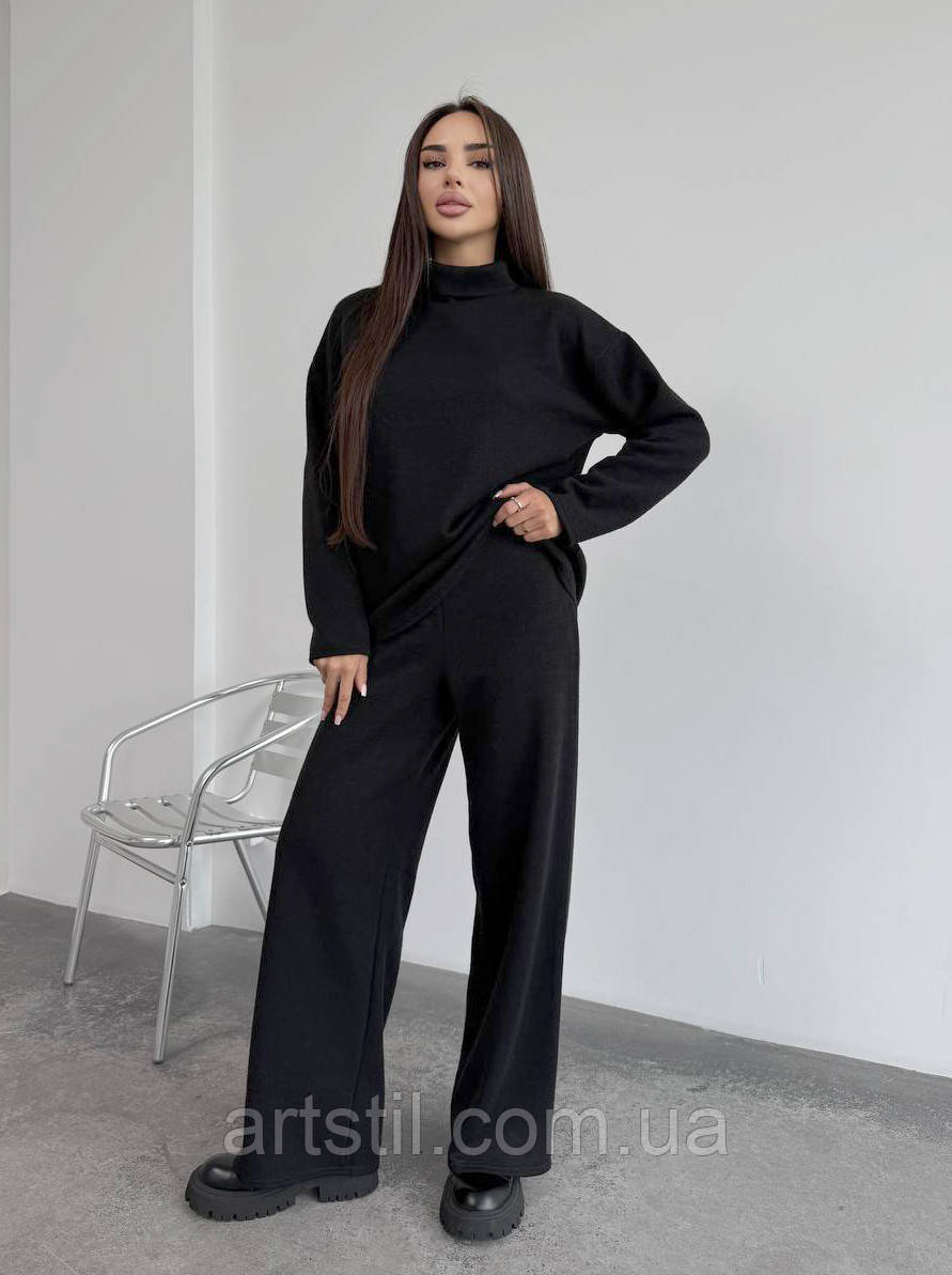 Ангоровий теплий жіночий костюм вільного крою, чорний ангоровий жіночий костюм, фото 1