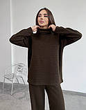 Ангоровий теплий жіночий костюм вільного крою, темно-коричневий ангоровий жіночий костюм, фото 3