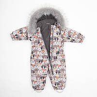 Дитячий зимовий комбінезон Аполло з хутром опушкою Утеплювач Termoloft Мембранна тканина Звірятка принт Розмір 74/80