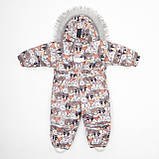 Дитячий зимовий комбінезон Аполло з хутром опушкою Утеплювач Termoloft Мембранна тканина Звірятка принт Розмір 74/80, фото 2