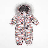 Дитячий зимовий комбінезон Аполло з хутром опушкою Утеплювач Termoloft Мембранна тканина Звірятка принт Розмір 74/80, фото 3