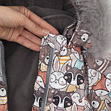 Дитячий зимовий комбінезон Аполло з хутром опушкою Утеплювач Termoloft Мембранна тканина Звірятка принт Розмір 74/80, фото 6