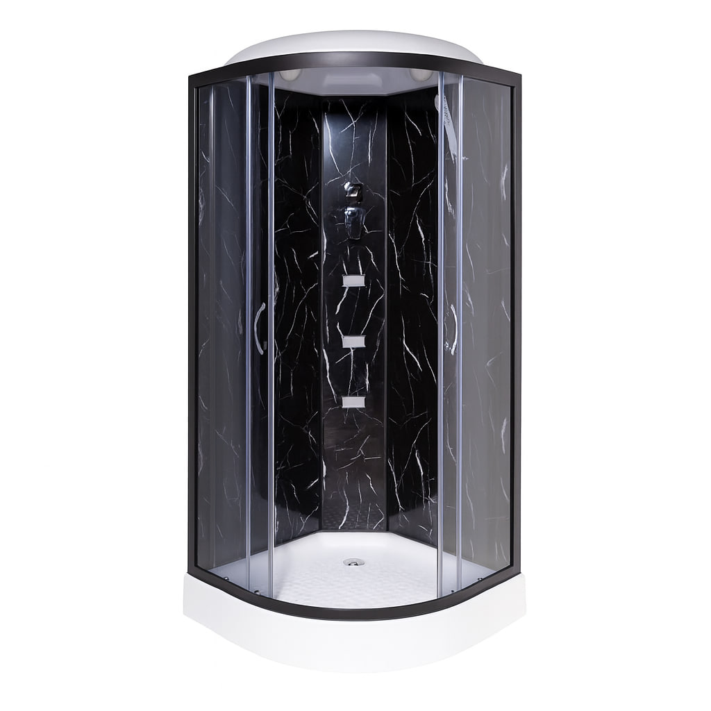Душовий бокс Vivia TKF90/1 BP Чорний онікс BG 90x90x215 см на низькому піддоні чорний з гідромасажем