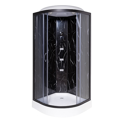 Душовий бокс Vivia TKF90/1 BP Чорний онікс BG 90x90x215 см на низькому піддоні чорний з гідромасажем, фото 1