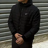 Чоловіча демісезонна куртка Nike осіння базова Найк з капюшоном чорна