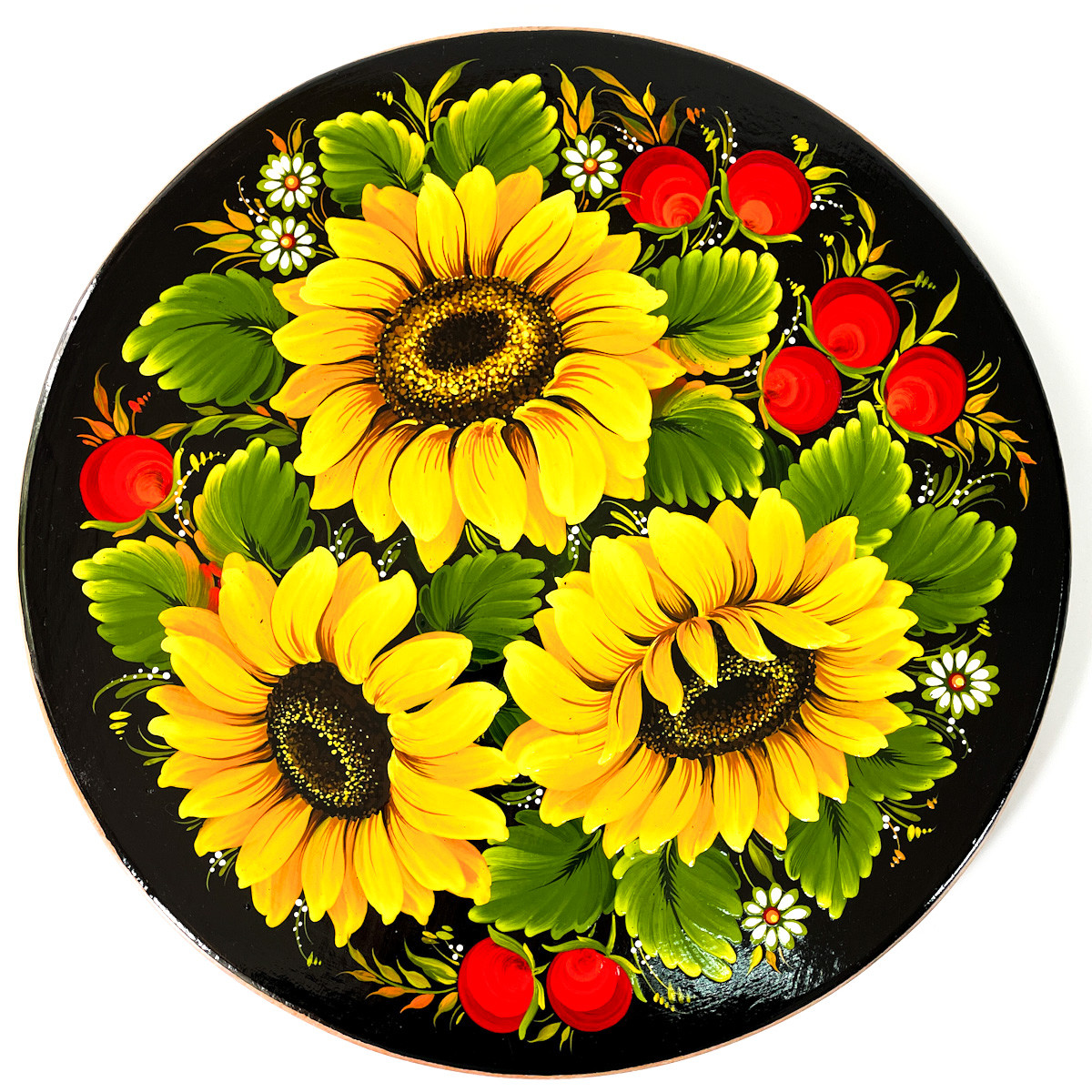 Панно Петриківський розпис ПОДСОЛНУХИ ручної роботи з дерева Український сувенір, фото 1