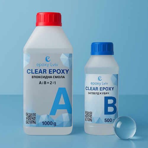 Епоксидна смола CLEAR EPOXY 1,5 кг для заливок стільниць прозора, прозора епоксидна смола, фото 1