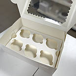 Коробка для 6 капкейків з віконцем 26х18х9 см — біла упаковка для десертів, фото 3