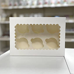 Коробка для 6 капкейків з віконцем 26х18х9 см — біла упаковка для десертів