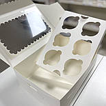 Коробка для 6 капкейків з віконцем 26х18х9 см — біла упаковка для десертів, фото 4