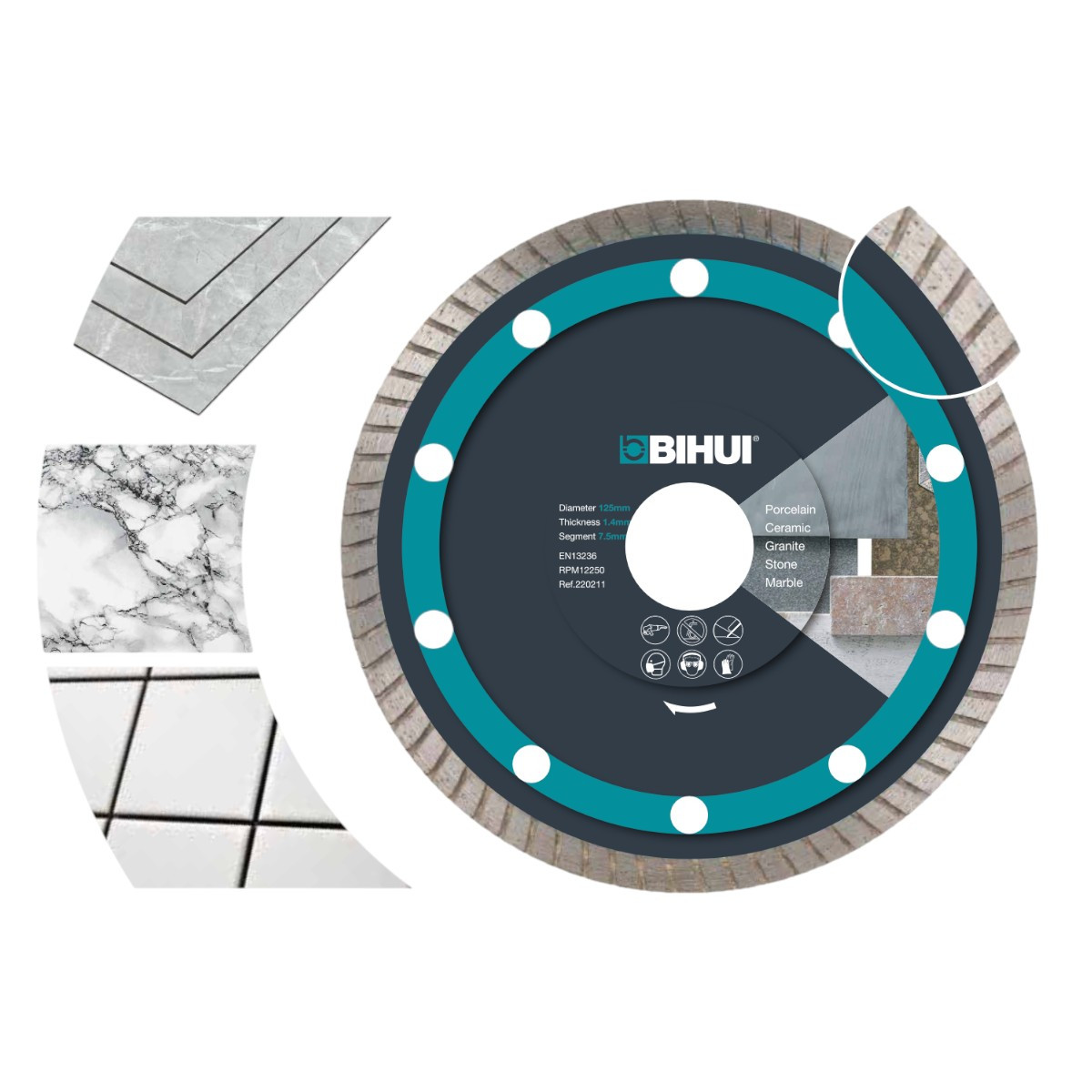 Диск алмазний BIHUI THIN TURBO 115x1,4x22,23 мм (DCBT115), фото 1