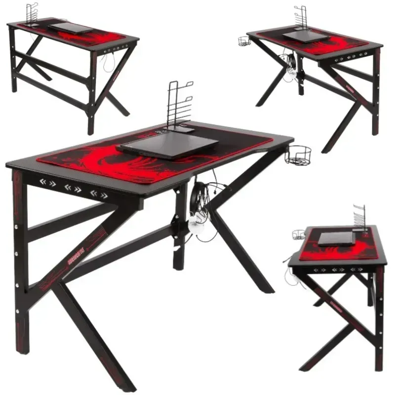 Ігровий комп’ютерний стіл прямокутний для геймерів зі сталі для ноутбука з RGB LED-підсвічуванням тримачем для навушників та чашки