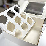 Коробка для 9 капкейків з віконцем 25х25х10 см — біла упаковка для десертів, фото 3