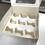 Коробка для 9 капкейків з віконцем 25х25х10 см — біла упаковка для десертів, фото 4