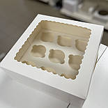 Коробка для 9 капкейків з віконцем 25х25х10 см — біла упаковка для десертів, фото 2