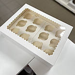 Коробка для 12 капкейків з віконцем 36х26х10 см — біла упаковка для десертів, фото 2