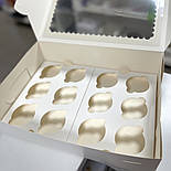 Коробка для 12 капкейків з віконцем 36х26х10 см — біла упаковка для десертів, фото 3