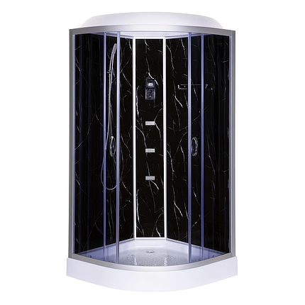 Душовий бокс Vivia TKF100/1 Чорний онікс BG 100х100x215 см на низькому піддоні сатин з гідромасажем, фото 1