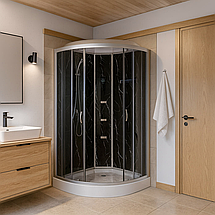 Душовий бокс Vivia TKF100/1 Чорний онікс BG 100х100x215 см на низькому піддоні сатин з гідромасажем, фото 2