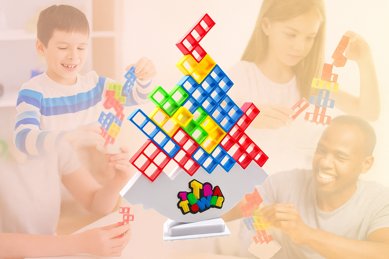 Розвивальна настільна гра балансувальна вежа тетрис для веселої компанії 16 блоків tetris/tetra tower, фото 1