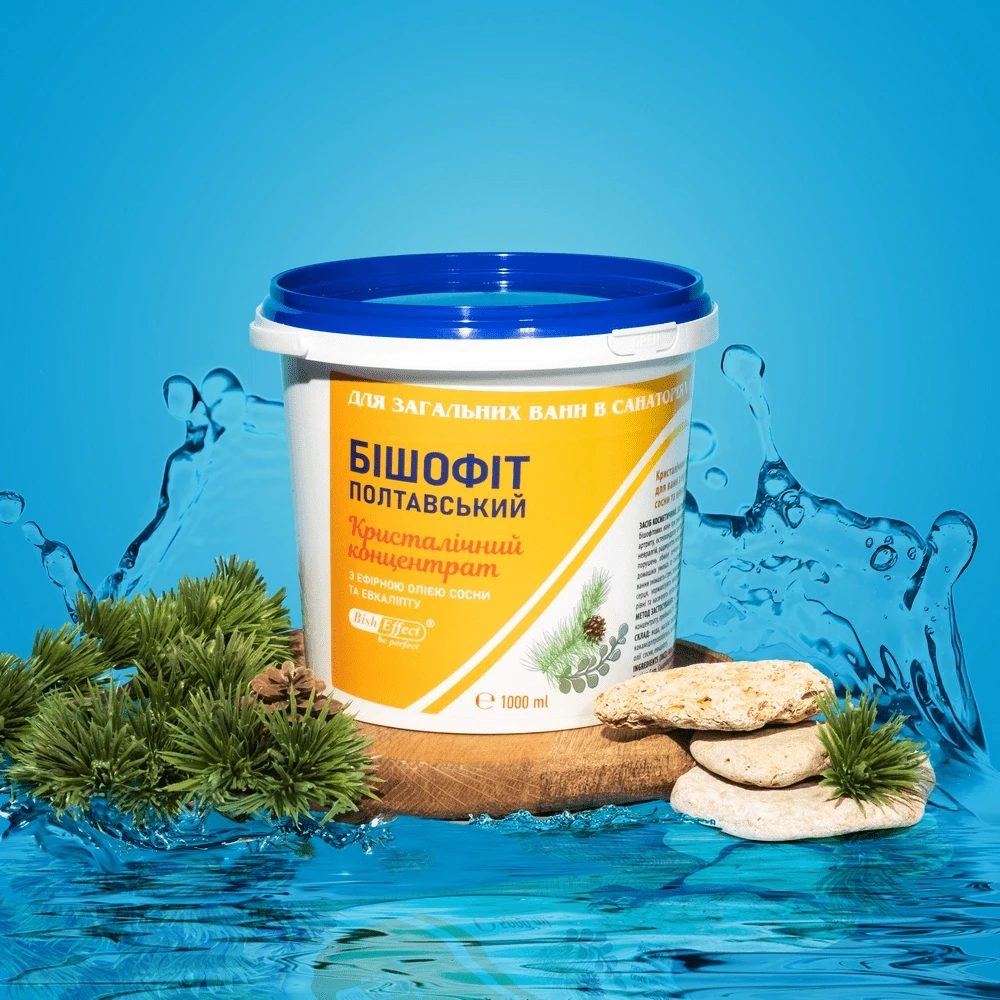 Кристалічний концентрат для ванн з ефірною олією сосни та евкаліпту Бішофіт Полтавський, 1000 ml, фото 1