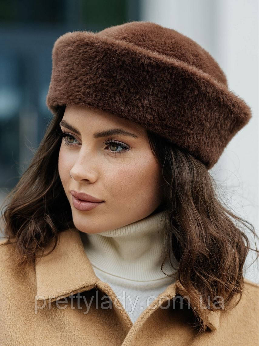 Шапка морячка Harbor з екохутра коричнева (шоколад)