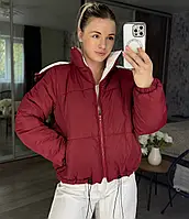 Жіноча дута коротка куртка осінь-зима на блискавці з затяжками