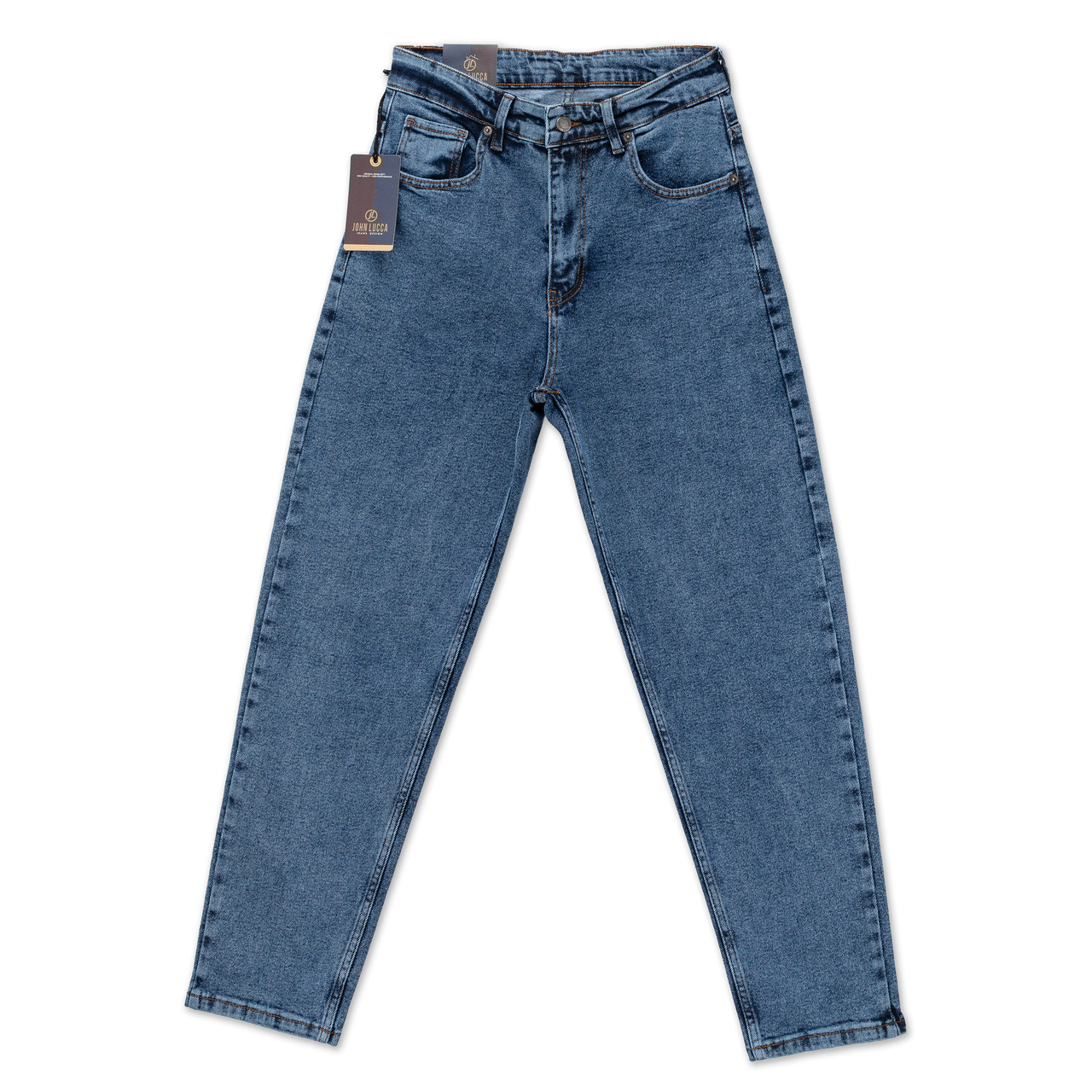 Чоловічі джинси Мом John Lucca темно-блакитні, вільний крій, комфортні, якісні, фото 1