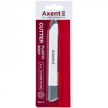 Ніж канцелярський 9мм Axent 6607-А авто-фіксатор закрите лезо білий 646724 G-Rich