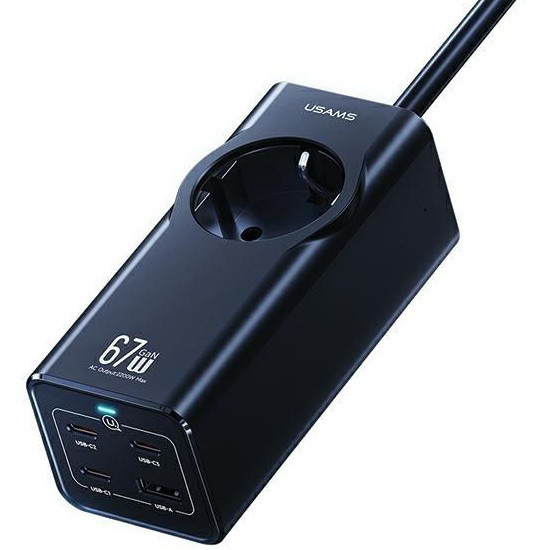 Швидкий зарядний пристрій Usams Gan 67W CC225 Fast Charging Adapter з розеткою 1.5м
