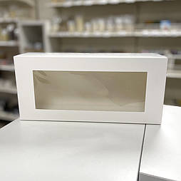 Коробка для рулету та десертів 33×15×11 см, біла з прозорим віконцем