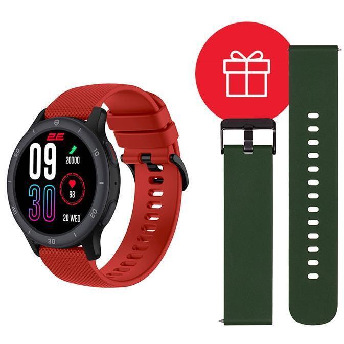 Smart Watch 2E Motion GT2 47mm black/red+ ремінець зелений UA