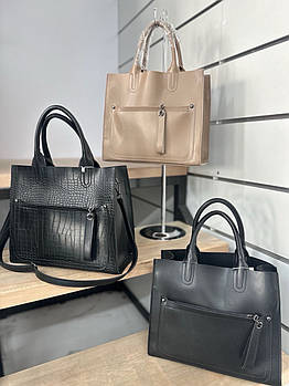 Сумка жіноча шопер 27,5*33 см на блискавці з довгим ремінцем зі штучної шкіри Nata