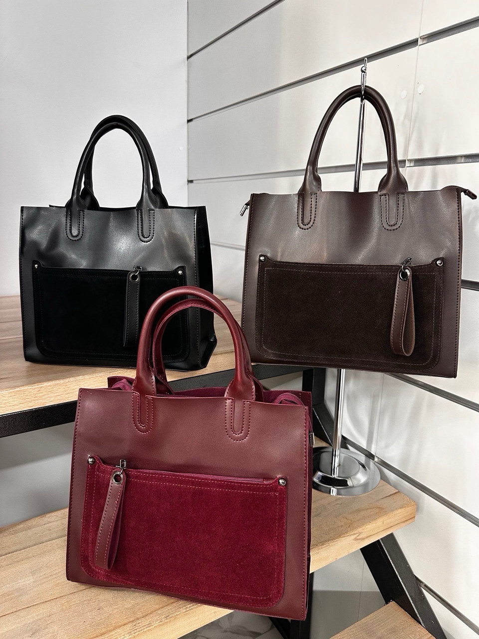 Сумка жіноча замшева шопер 27,5*33 см на блискавці зі штучної шкіри та натуральної замші Nata, фото 1