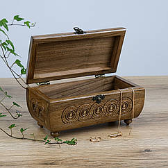 Шкатулка Різблена дерев'яна на ніжках горіх 21*11 см Гранд Презент СДС 050 кругла