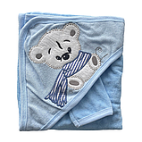 Дитячий махровий рушник з капюшоном 90*85 см (Блакитний ведмедик), фото 2