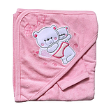 Дитячий махровий рушник з капюшоном 90*85 см (Рожевий ведмедик), фото 2