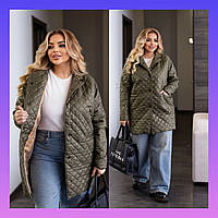 Жіноча легка стьобана куртка батал хакі у стилі піджака великого розміру