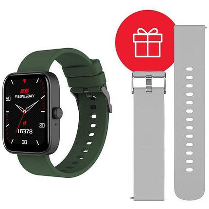 Smart Watch 2E Alpha SQ Music Edition 46mm black/green+ ремінець сірий UA, фото 1
